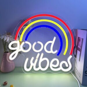 NEON SIGN  GOOD VIBES Rainbow  — USB Dimmable Wall Decor 13 x 12 Inch